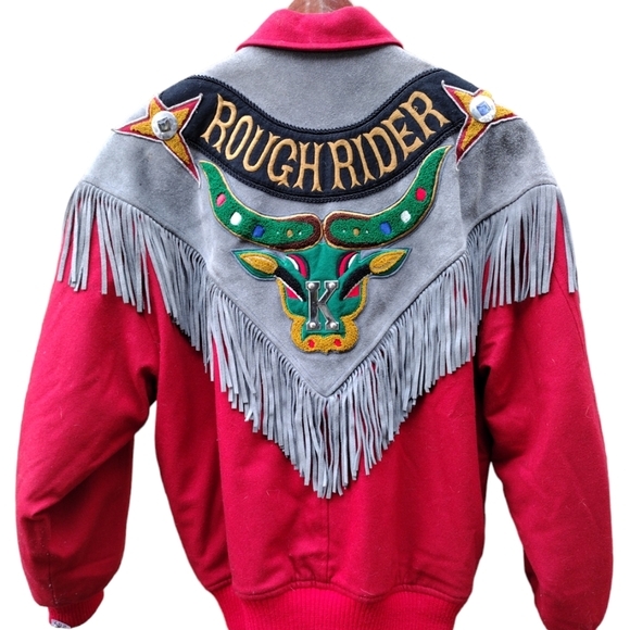 MEN'S Vintage Kansai Yamamoto O2 “Rought Rider” Suede Fringed Jacket Red… - Picture 1 of 16